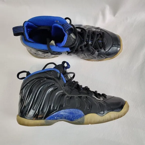 Nike Little Posite Foamposite Shoes Boys Size 4.5Y Black Blue Space Jam Sneakers