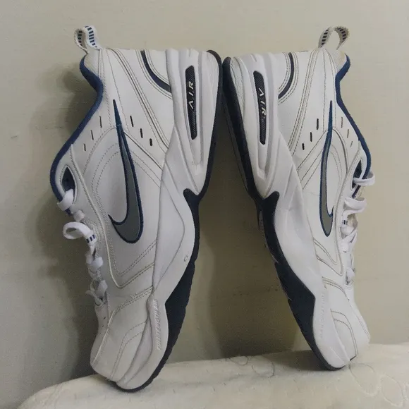 Nike Men's AIR MONARCH White &amp; Blue Athletic Shoes Sneakers Size 11 Clean