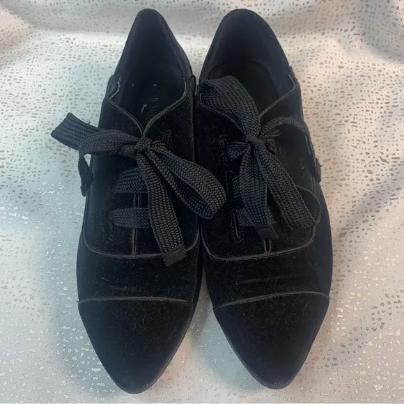 NINE WEST Womens Noceda Almond Lace-up Velvety-Toe Black Shoes 10M