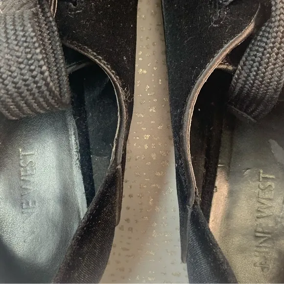 NINE WEST Womens Noceda Almond Lace-up Velvety-Toe Black Shoes 10M