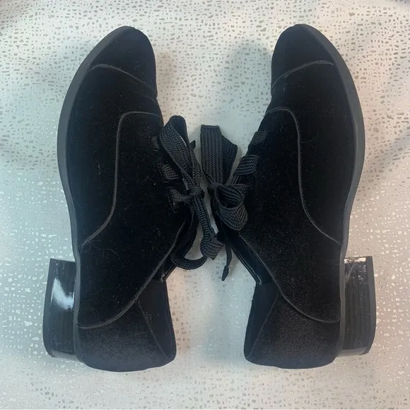 NINE WEST Womens Noceda Almond Lace-up Velvety-Toe Black Shoes 10M