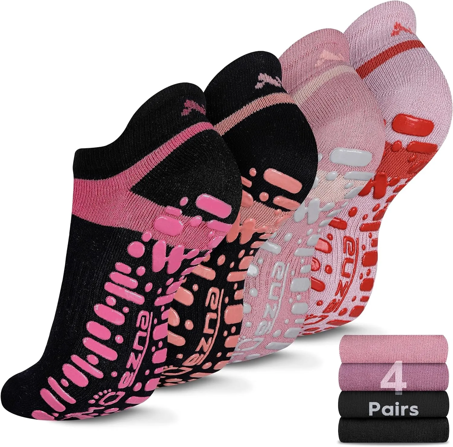 Non Slip Socks for Women, Anti-Skid Pilates, Barre, Hospital Socks with Grips, Size 5-10
