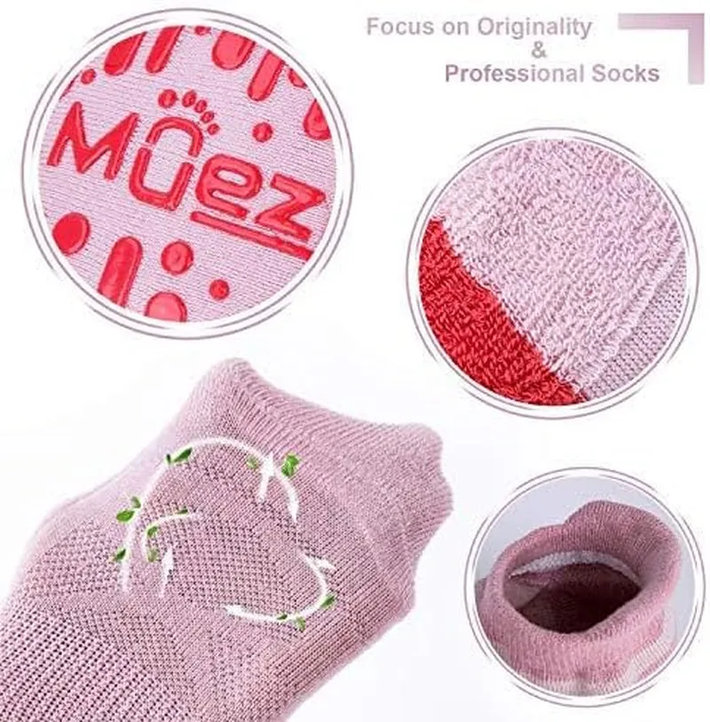 Non Slip Socks for Women, Anti-Skid Pilates, Barre, Hospital Socks with Grips, Size 5-10
