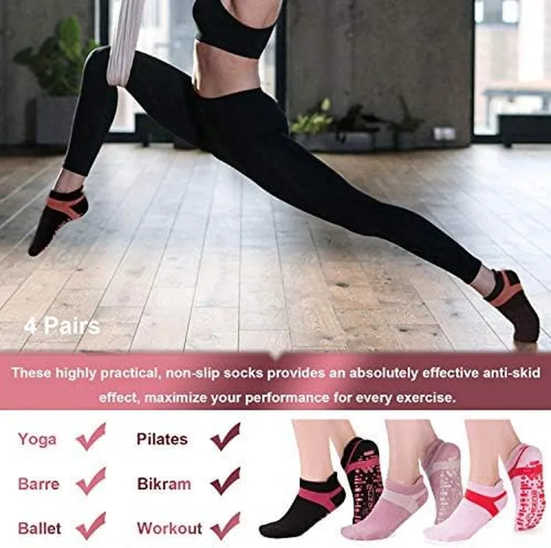 Non Slip Socks for Women, Anti-Skid Pilates, Barre, Hospital Socks with Grips, Size 5-10