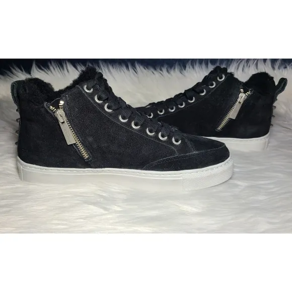 NWOB|J/Slides Lottie Black Suede Shearling Sneakers, 6