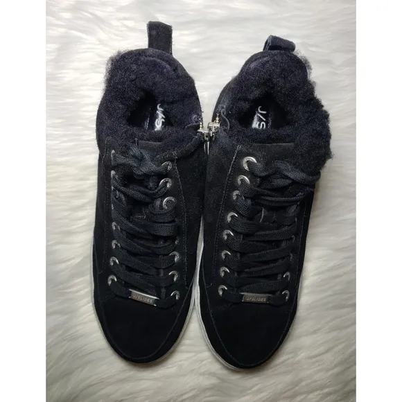 NWOB|J/Slides Lottie Black Suede Shearling Sneakers, 6