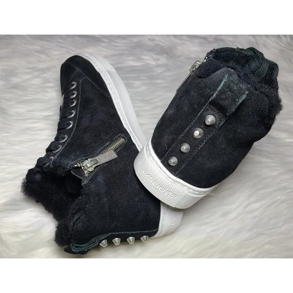 NWOB|J/Slides Lottie Black Suede Shearling Sneakers, 6