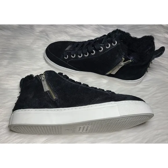 NWOB|J/Slides Lottie Black Suede Shearling Sneakers, 6