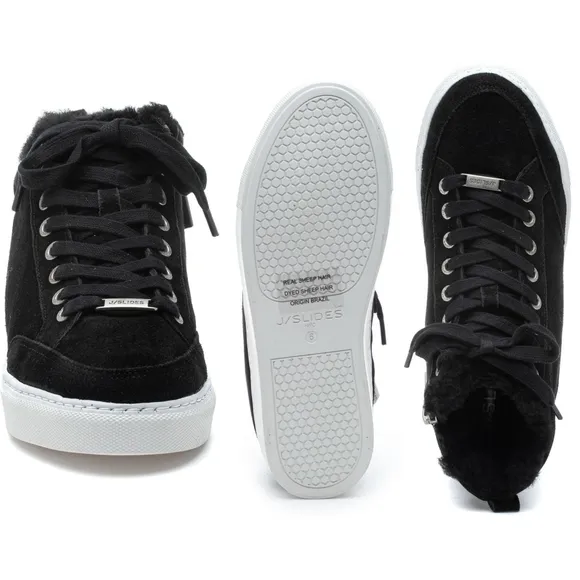 NWOB|J/Slides Lottie Black Suede Shearling Sneakers, 6