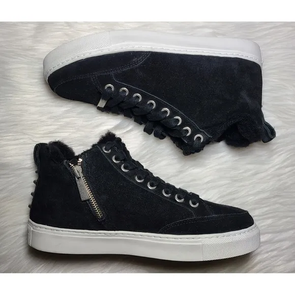 NWOB|J/Slides Lottie Black Suede Shearling Sneakers, 6