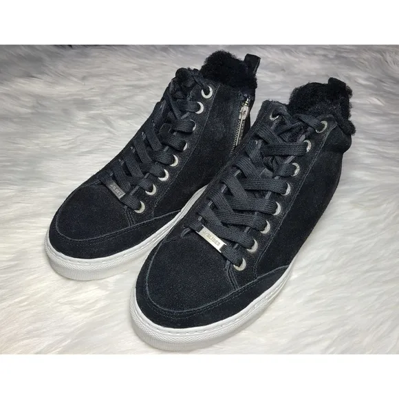 NWOB|J/Slides Lottie Black Suede Shearling Sneakers, 6