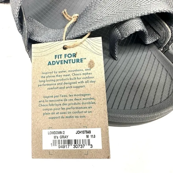 NWT Chaco men’s Lowdown 2 gray sandals comfort walking adventure cushion sz 11