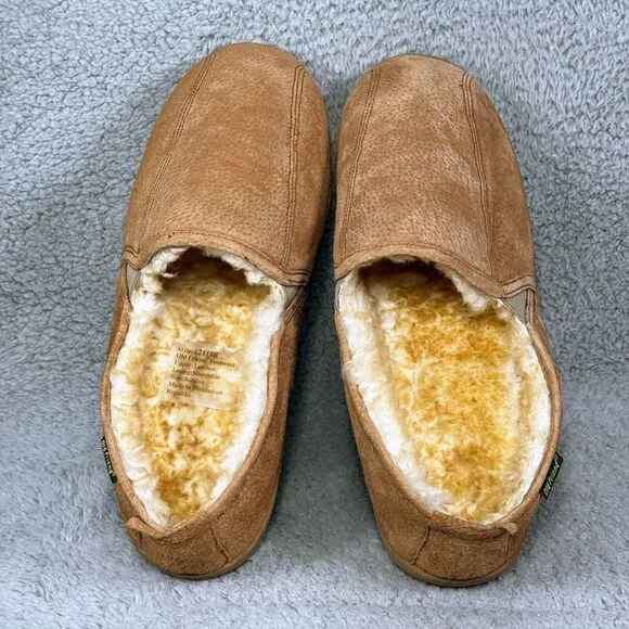 Old Friend Romeo Mens Size 16 Slipper Shoes Chestnut Brown Leather Sheepskin