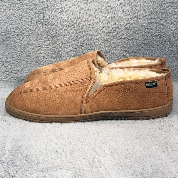 Old Friend Romeo Mens Size 16 Slipper Shoes Chestnut Brown Leather Sheepskin