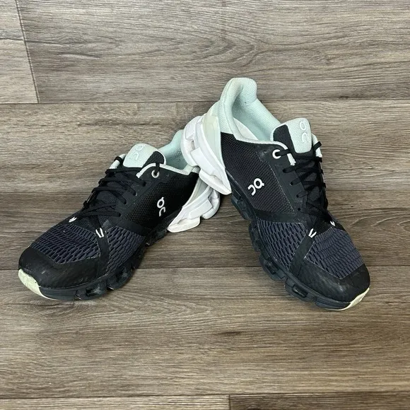 On Cloudflyer Running Women's 7.5 Black White Lace Up Comfort Shoes Walk Light
