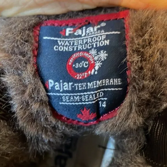 Pajar Canada kids winter boots 4.5 brown waterproof seam-sealed Tex-membrane