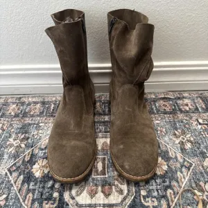 Paul Green Munchen Women Sz -8 Zip Up Up Ankle Walking Boots Olive Green Suede