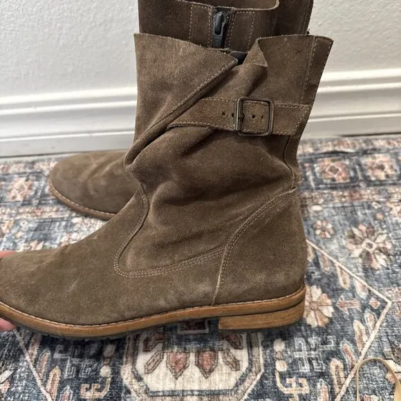 Paul Green Munchen Women Sz -8 Zip Up Up Ankle Walking Boots Olive Green Suede
