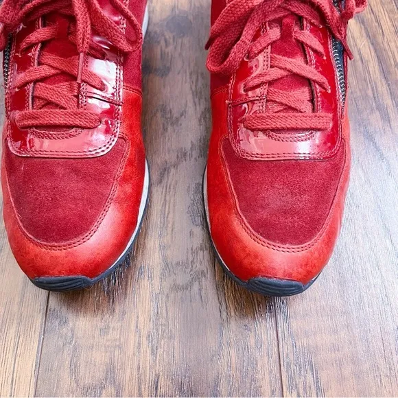 Paul Green • Sandy Sneaker red leather suede Super Soft trainer zip laceup