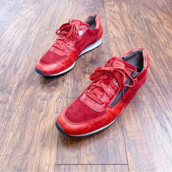 Paul Green • Sandy Sneaker red leather suede Super Soft trainer zip laceup