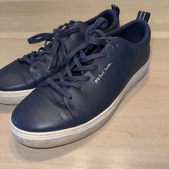 Paul Smith Lee Navy Blue Leather Closed Toe Lace-Up Sneakers Shoes Men's 10