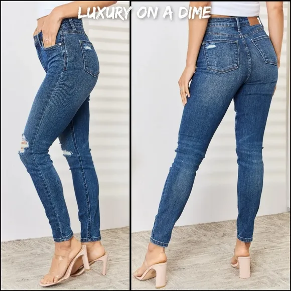 Plus Size Tummy Control High Rise Skinny Slim Denim Stretch Jean Pants Judy Blue