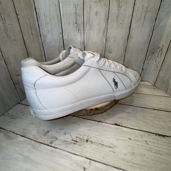 Polo By Ralph Lauren Hugh Men's Shoes Size 13D White Leather Embroidered Pony
