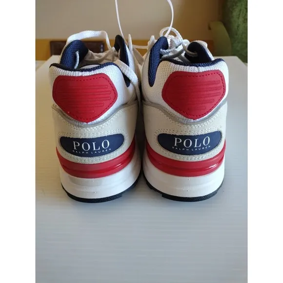 Polo Ralph Lauren Sneaker Shoes Man's 10.5 Trackster 200 White Navy Red Low Top