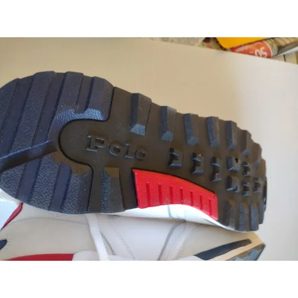 Polo Ralph Lauren Sneaker Shoes Man's 10.5 Trackster 200 White Navy Red Low Top