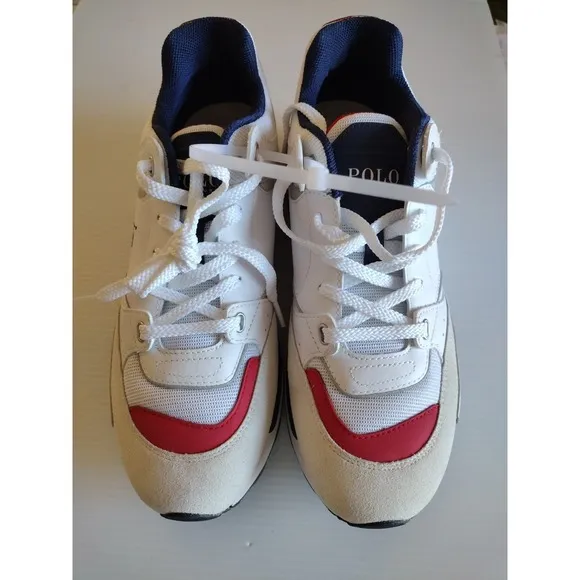 Polo Ralph Lauren Sneaker Shoes Man's 10.5 Trackster 200 White Navy Red Low Top