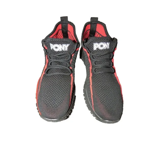 PONY PP1 ROCKY KNIT LACE-UP MESH TRAINER ATHLETIC SPORTS MEN SHOES BLACK/RED 8.5