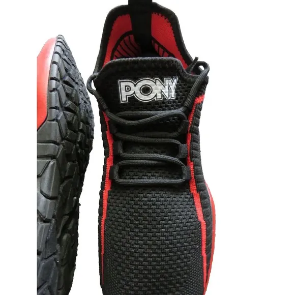 PONY PP1 ROCKY KNIT LACE-UP MESH TRAINER ATHLETIC SPORTS MEN SHOES BLACK/RED 8.5
