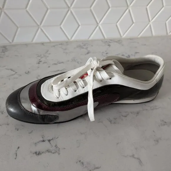 Prada Sports low-profile sneakers white/black/silver/maroon size 8.5 US (7.5 UK)