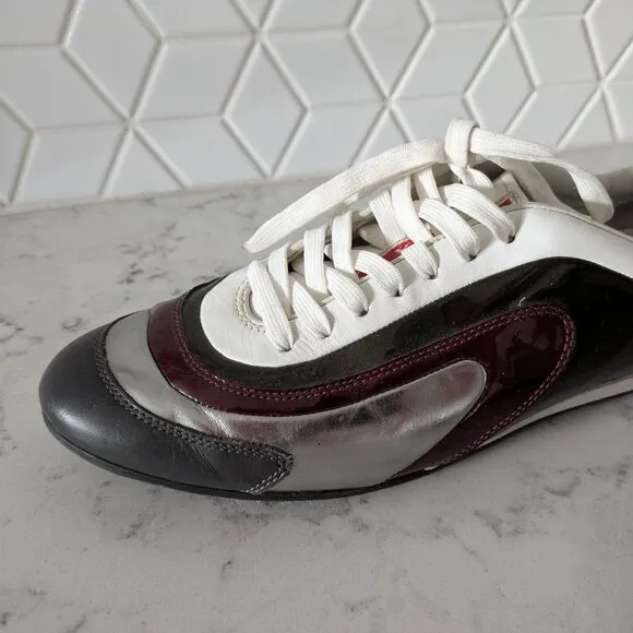 Prada Sports low-profile sneakers white/black/silver/maroon size 8.5 US (7.5 UK)