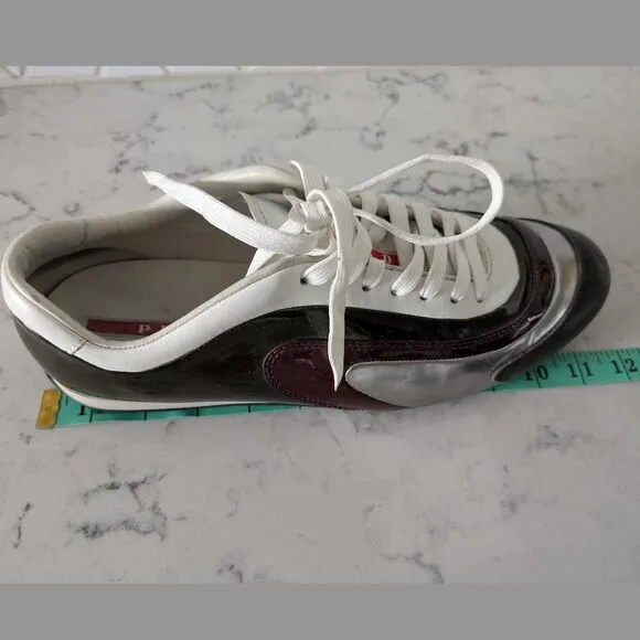 Prada Sports low-profile sneakers white/black/silver/maroon size 8.5 US (7.5 UK)