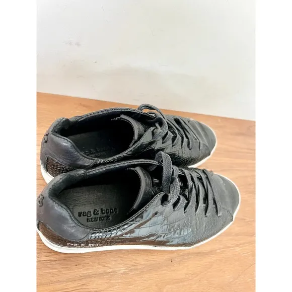 Rag &amp; Bone Leather Embossed Crocodile Sneaker Shoes Black Womens Size 36.5 / 6.5