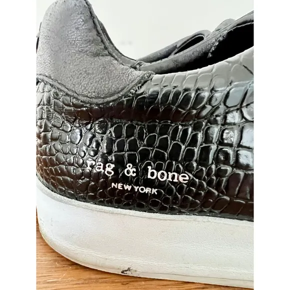 Rag &amp; Bone Leather Embossed Crocodile Sneaker Shoes Black Womens Size 36.5 / 6.5