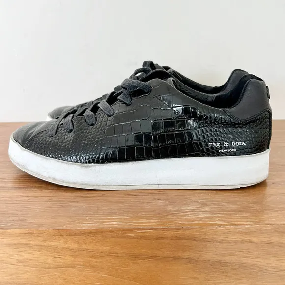 Rag &amp; Bone Leather Embossed Crocodile Sneaker Shoes Black Womens Size 36.5 / 6.5