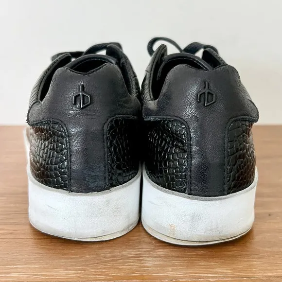 Rag &amp; Bone Leather Embossed Crocodile Sneaker Shoes Black Womens Size 36.5 / 6.5