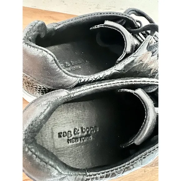 Rag &amp; Bone Leather Embossed Crocodile Sneaker Shoes Black Womens Size 36.5 / 6.5