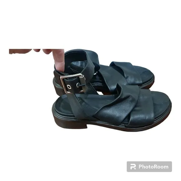 RAG &amp; BONE SLAYTON SANDAL BLACK STRAPPY ITALIAN LEATHER Saze EU37 Women’s 7 $350