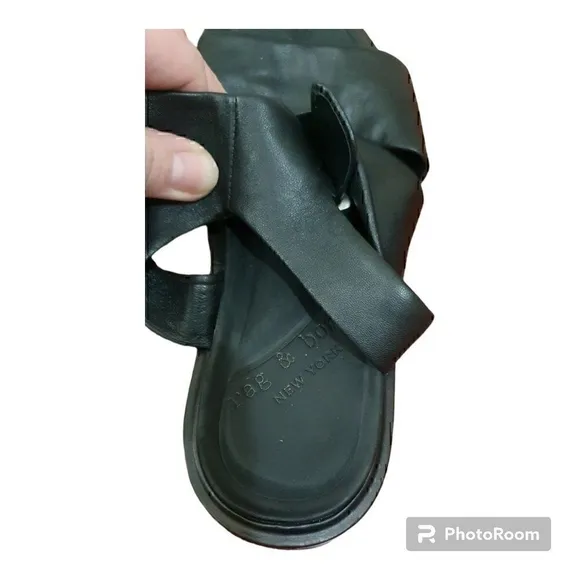 RAG &amp; BONE SLAYTON SANDAL BLACK STRAPPY ITALIAN LEATHER Saze EU37 Women’s 7 $350