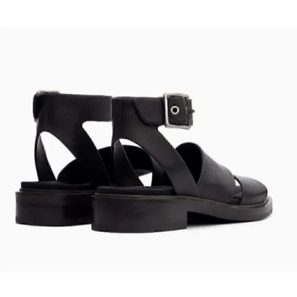 RAG &amp; BONE SLAYTON SANDAL BLACK STRAPPY ITALIAN LEATHER Saze EU37 Women’s 7 $350
