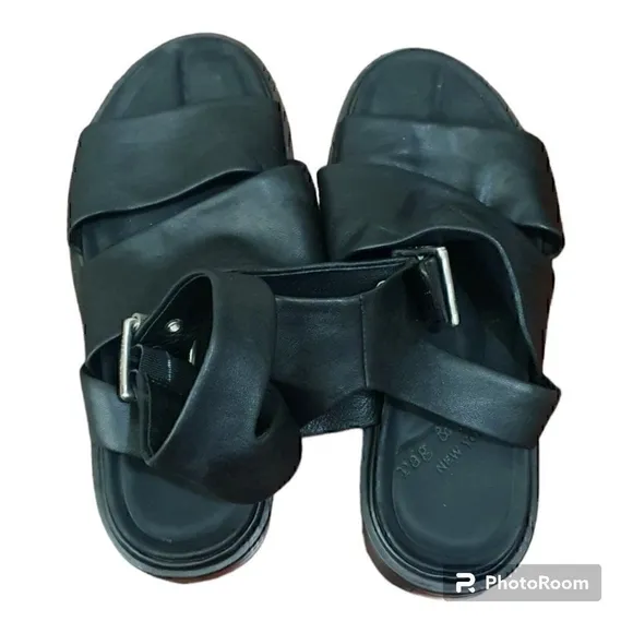 RAG &amp; BONE SLAYTON SANDAL BLACK STRAPPY ITALIAN LEATHER Saze EU37 Women’s 7 $350
