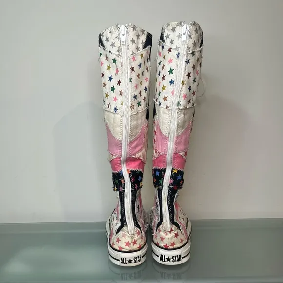 Rare Converse Knee High All Star Shoes Womens Size 6 Pink Black Patchwork Stars