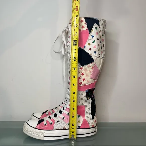 Rare Converse Knee High All Star Shoes Womens Size 6 Pink Black Patchwork Stars