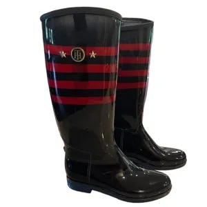 RARE Tommy Hilfiger Blue Red Striped Tall Waterproof Rain Boots HTF