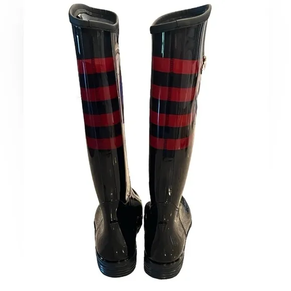 RARE Tommy Hilfiger Blue Red Striped Tall Waterproof Rain Boots HTF