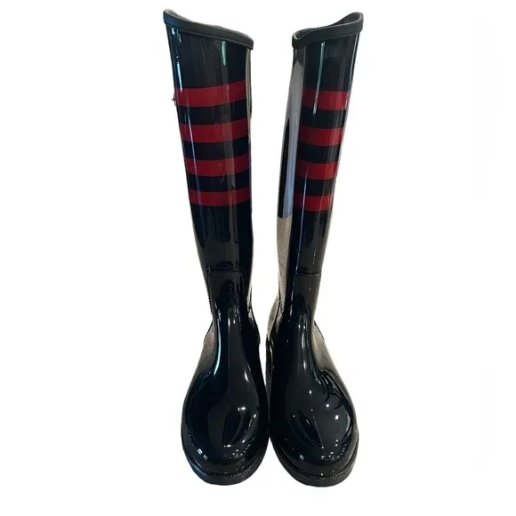 RARE Tommy Hilfiger Blue Red Striped Tall Waterproof Rain Boots HTF