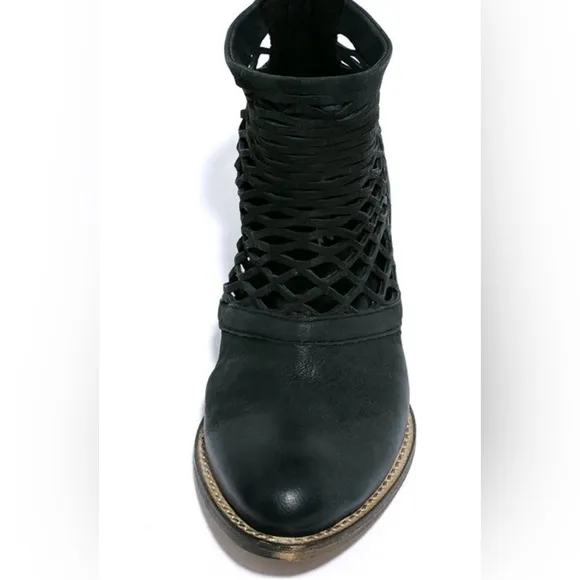 Rebels Cali Black Leather Cutout Ankle Boots Oil-rubbed 3.5” heel worn-in look.
